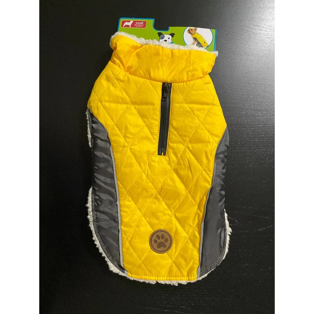 SOLD Fetchwear Yellow Pet Quilted Sherpa Lined Jacket Coat NEW - Picture 3 of 8